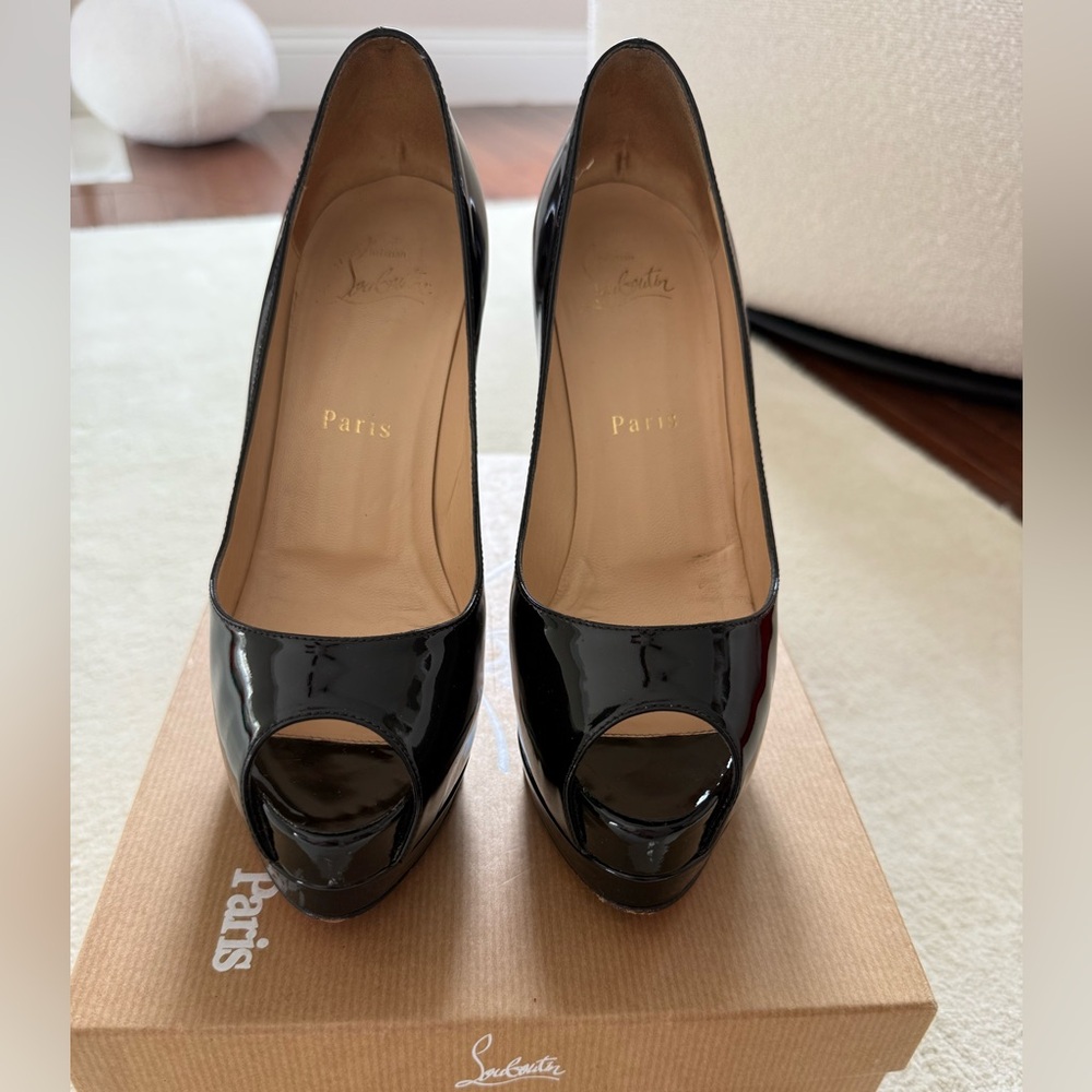 Christian Louboutin Black Peep Toe Pumps patent calf